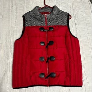 Ruff Hewn Puffer vest - red with black tweed and adorable buttons and zipper
